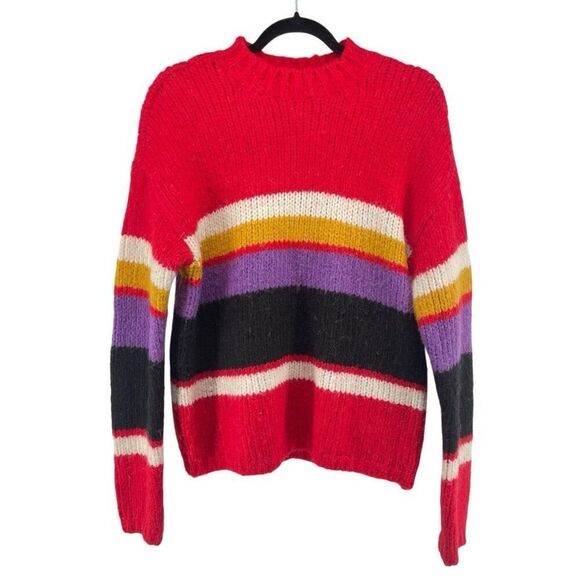 Sanctuary Multicolor Stripe Alpaca Wool Blend Crewneck Sweater Small Oversized - Picture 2 of 12